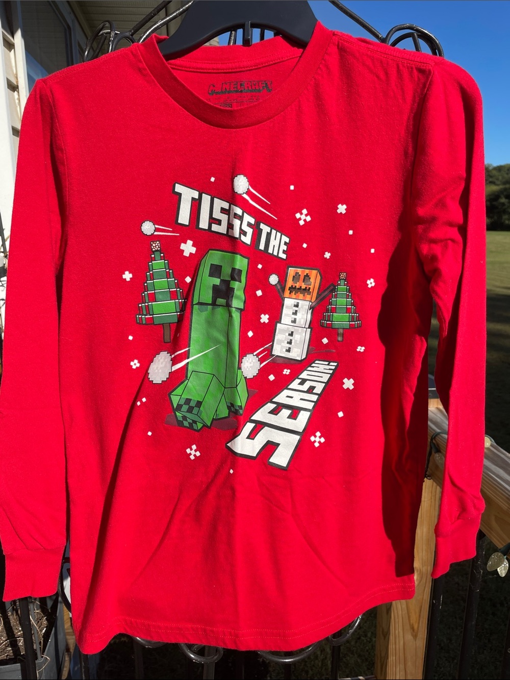 Minecraft Boys Large Red TISSS The Season Christmas Long Sleeve Shirt
